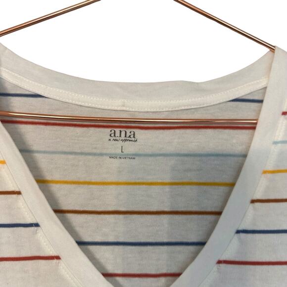A.n.a Multi Color Striped V Neck Short Sleeve T-Shirt - Picture 5 of 5